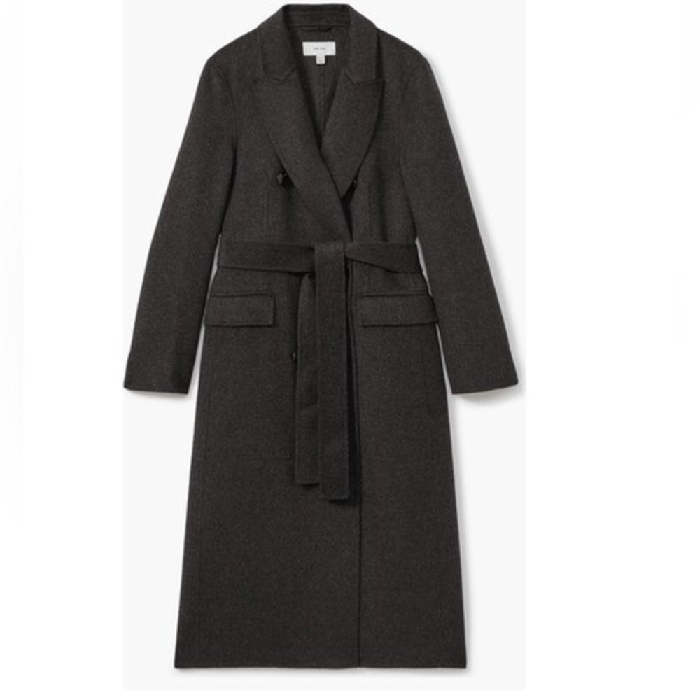 Reiss Arla Double Breasted Wool Blend‎ Classic Coat, Charcoal Gray, Size 14, NWT